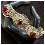 935 Sterling Silver Amber Oval Cabochons Bracelet