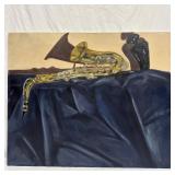 Original Oil Painting Still Life With Saxophone At