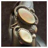 Two Mother of Pearl Inlay Setting Silver Ring Nava