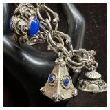 Floral Motif Wire Chain Italy 800 Silver Stone Cha