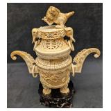 Vintage Decorative Chinese Carved Bone Incense Bur