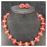 Venetian Murano Lamp Work Art Glass Red Fiorato Be