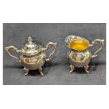 Vintage Sheridan Silver On Copper Sugar Bowl & Cre