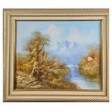 JB Framed Oil On Canvas Mountain Scene