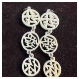 Hand Carved Bone Mid Century Asian Characters Drop