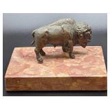 Vintage Buffalo Figurine On Marble