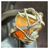 Silverwork Wired Crafted Orange Agate Stone Settin