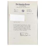 Signed Norman Cousins Saturday Review Letter
