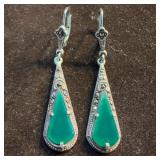 Malachite Green Stone Germany Sterling Silver Earr