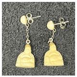 Hand Carved Bone Buddha Dangle Earrings