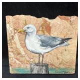 Unique Hand Painted Seagull Marble Granite Stone B
