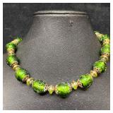 Murano Venetian Lamp Work Art Glass Dark Green Bea