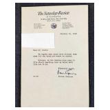 Signed Norman Cousins Saturday Review Letter