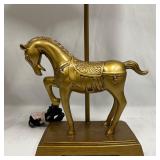 Gold Resin Horse Motif Table Lamps with White Drum