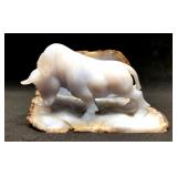 Natural Blue Chalcedony Agate Geode Carving of Bul