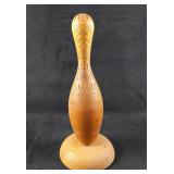 Vintage Hand Carved Wooden Bowling Pin With Stand