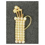 Signed Vintage Gold Tone Hobe Golf Bag Rhinestone
