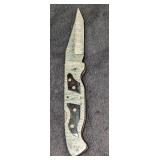 Damascus Steel Fold Up Black Bone Handle Knife Ret