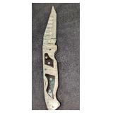 Damascus Steel Fold Up Black Bone Handle Knife Ret
