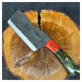 MHS Cutlery Handcrafted Cleaver Knife with Leather