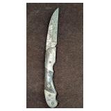 Damascus Steel Fold Up Brown & Black Horn Handle K