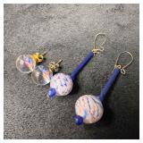 Murano Venetian Art Glass Lamp Work White Blue Flo