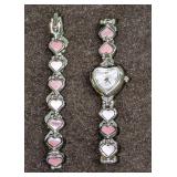 Gem Time Silvertone Heart Watch And Bracelet