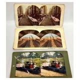 Three Vintage Colored  Railroad Stereoviews