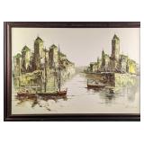 Vintage Framed Oil On Canvas Temples