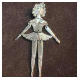 Articulated Ballerina Silver Tone Pendant