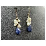 14k Lapis & Pearl Dangle Earrings