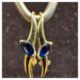 Blue Sapphires Marquise Cut 14K Gold Dangle Earrin