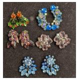 Vintage Unmarked Rhinestones Clip On Earrings Lot
