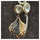 Crystal Glass Setting Sterling Silver Ornate Shell