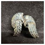 Sterling Silver Double Leaf Feather Style Earrings