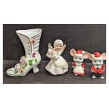 Vintage Christmas Angel Figurines With Boot Vase