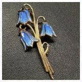 9k Gold Enamel Blue Flowers Pendant