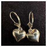 14K Gold Puffed Heart Drop Leverback Closure Earri
