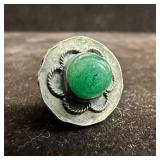 Single Green Stone Accent Silver Unmarked Ornate C