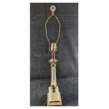 Vintage Brass Tone Metal & Glass Pillar Table Lamp