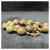 Venetian Murano Lamp Work Glass Green Round Bead F