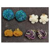 Vintage Unmarked Bead And Faux Pearl Pierced And C