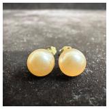 Pink Champagne Tone Faux Stud Pearl 14K Gold Earri