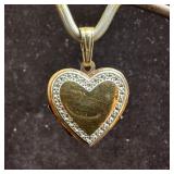 14K Yellow Gold Heart Locket Pendant Diamond Cut S