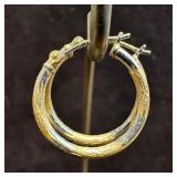 Two Tone White and Yellow 14K Gold Hoop Earrings V
