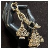 Chunky Gold Tone Charm Bracelet with Ornate Fob Ch