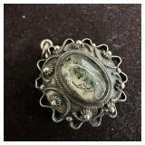 Moss Agate Silver Unmarked Intricate Charm V2