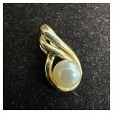 Faux Pearl Stud 14K Unmarked Pendant Gold Jewelry