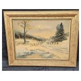 Vintage J Mï¿½nard Framed Oil On Canvas Snow Road