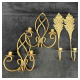 Pair of Metal Gold Colored Wall Sconces Wrought Ir
